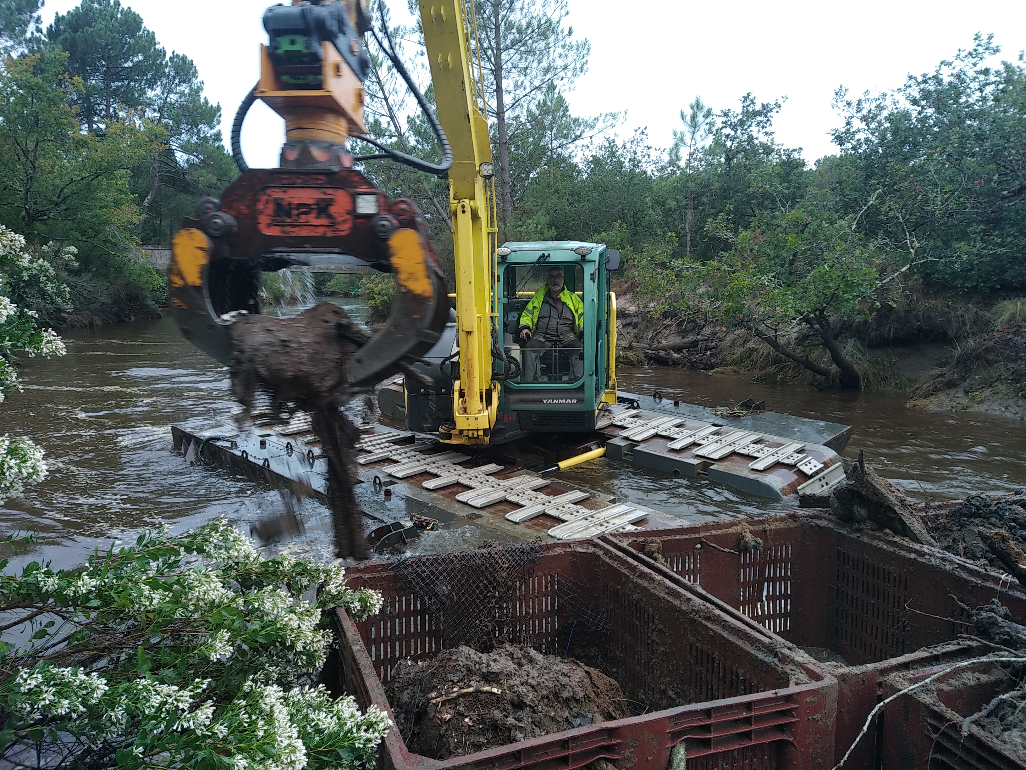 Renaturation des berges du Canal de Lège par enlèvement d'anciens pitts de pêche à civelles grâce aux Fonds Vert, AEAG e